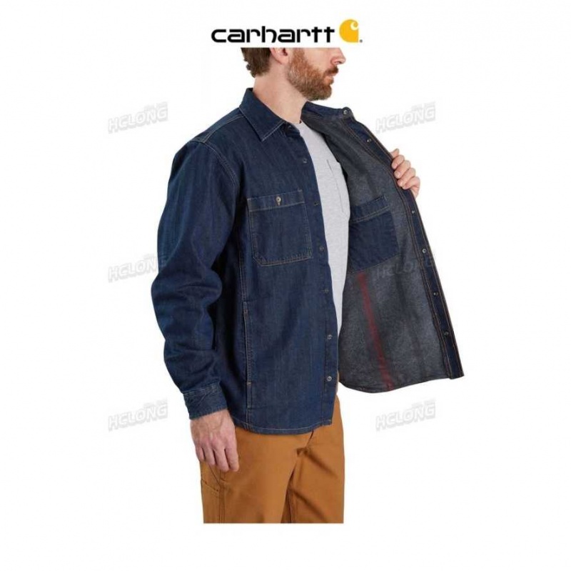 Glacier Carhartt Relaxed Fit Denim Fleece Doublée Snap-Front Shirt Jac - Danmark NZY-5973259