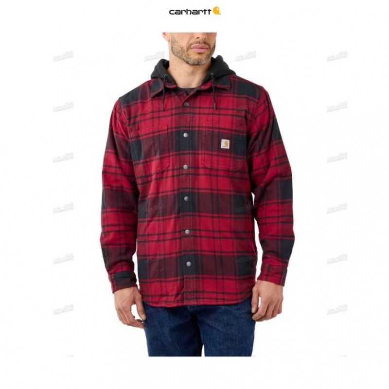 Oxblood Carhartt Rugged Flex Relaxed Fit Flannel Fleece Doublée Encapuchonné Shirt Jac - Danmark SUX-9666692