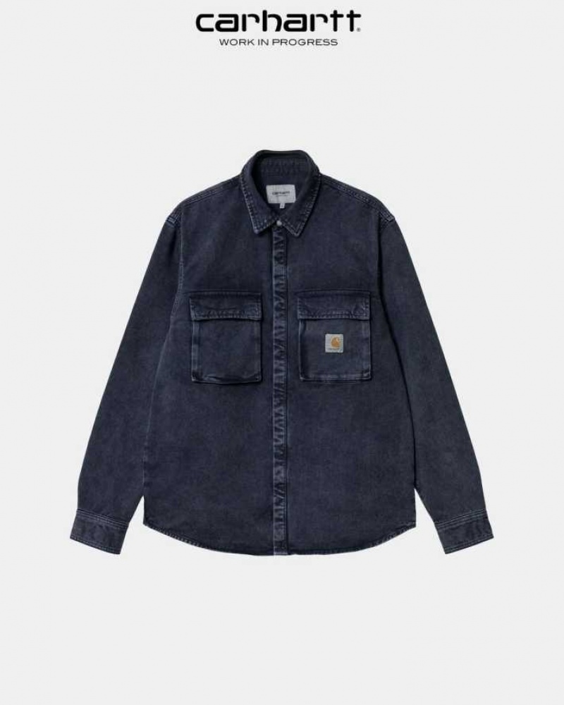 Bleu Marine Foncé Carhartt Wip Monterey Shirt Jacket Bleu Marine - Danmark JES-1001116