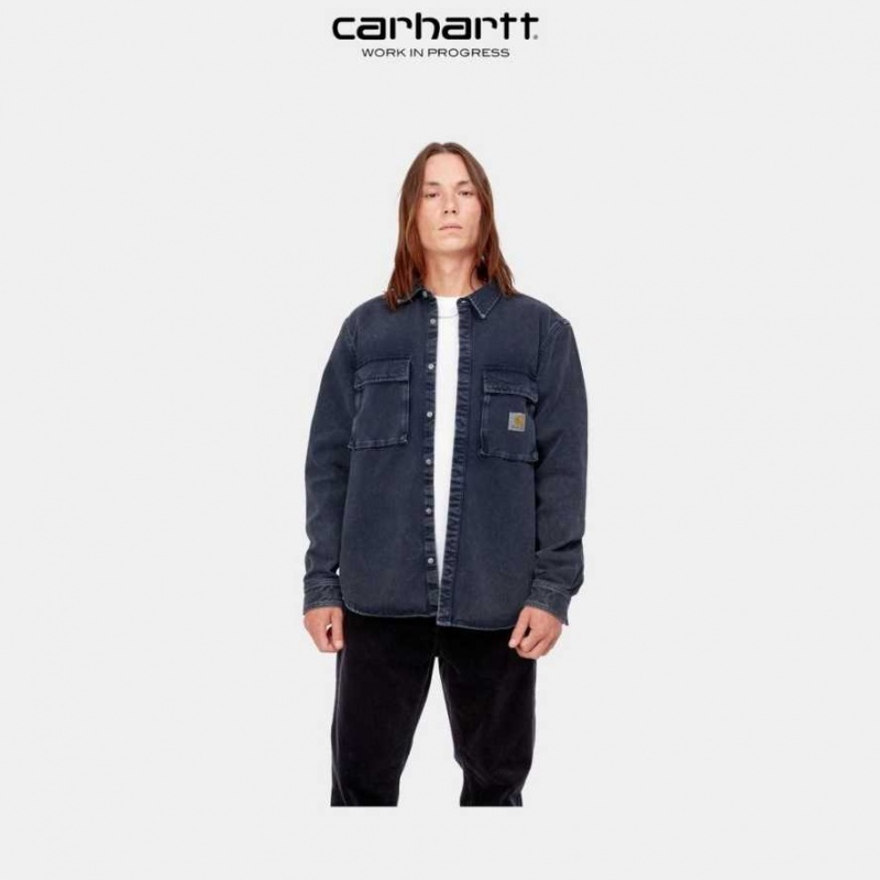 Bleu Marine Foncé Carhartt Wip Monterey Shirt Jacket Bleu Marine - Danmark JES-1001116