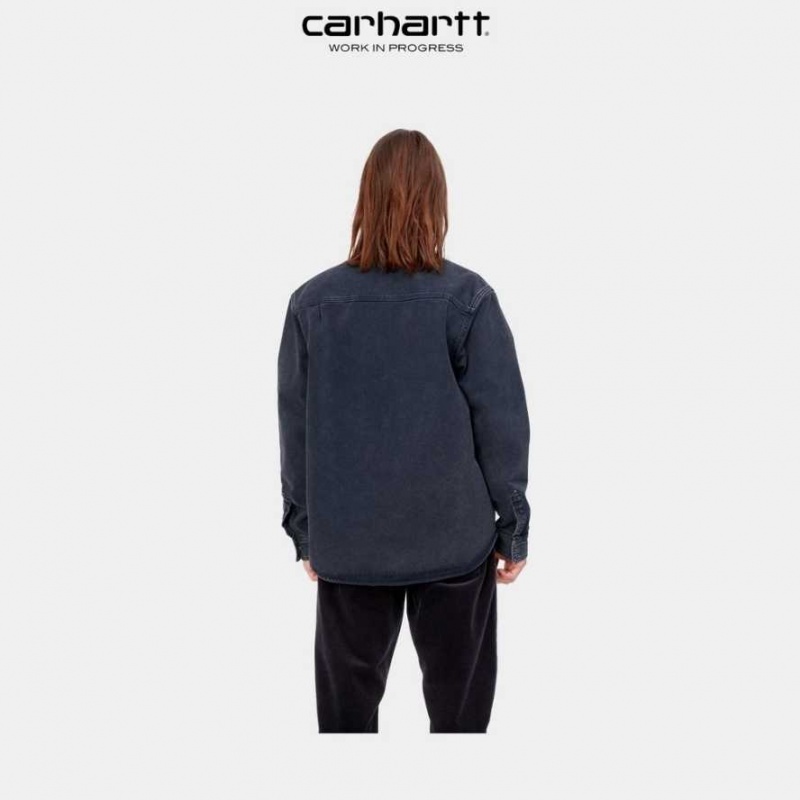 Bleu Marine Foncé Carhartt Wip Monterey Shirt Jacket Bleu Marine - Danmark JES-1001116