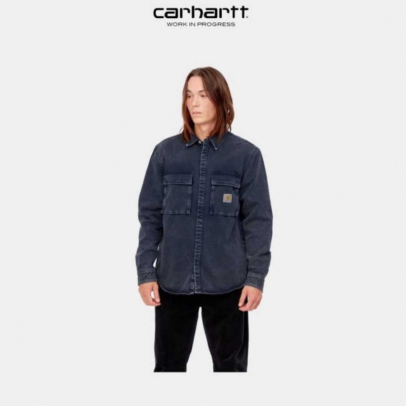 Bleu Marine Foncé Carhartt Wip Monterey Shirt Jacket Bleu Marine - Danmark JES-1001116