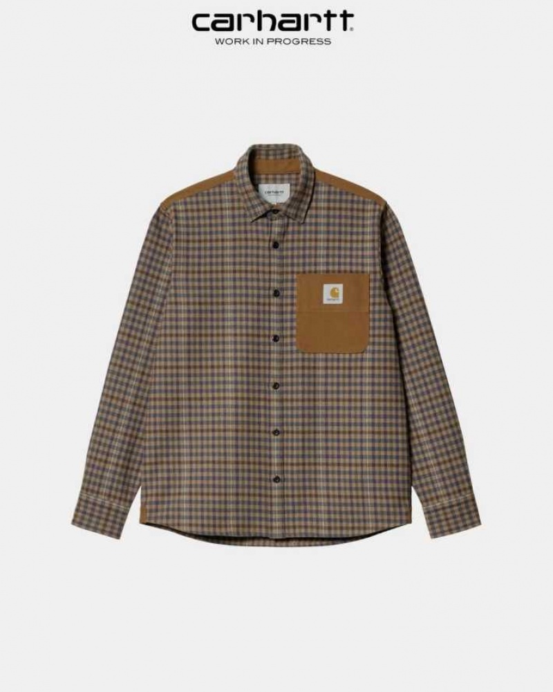 Marron Carhartt Wip Asher Check Shirt - Danmark ZJD-0520618