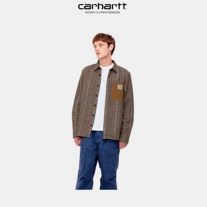 Marron Carhartt Wip Asher Check Shirt - Danmark ZJD-0520618