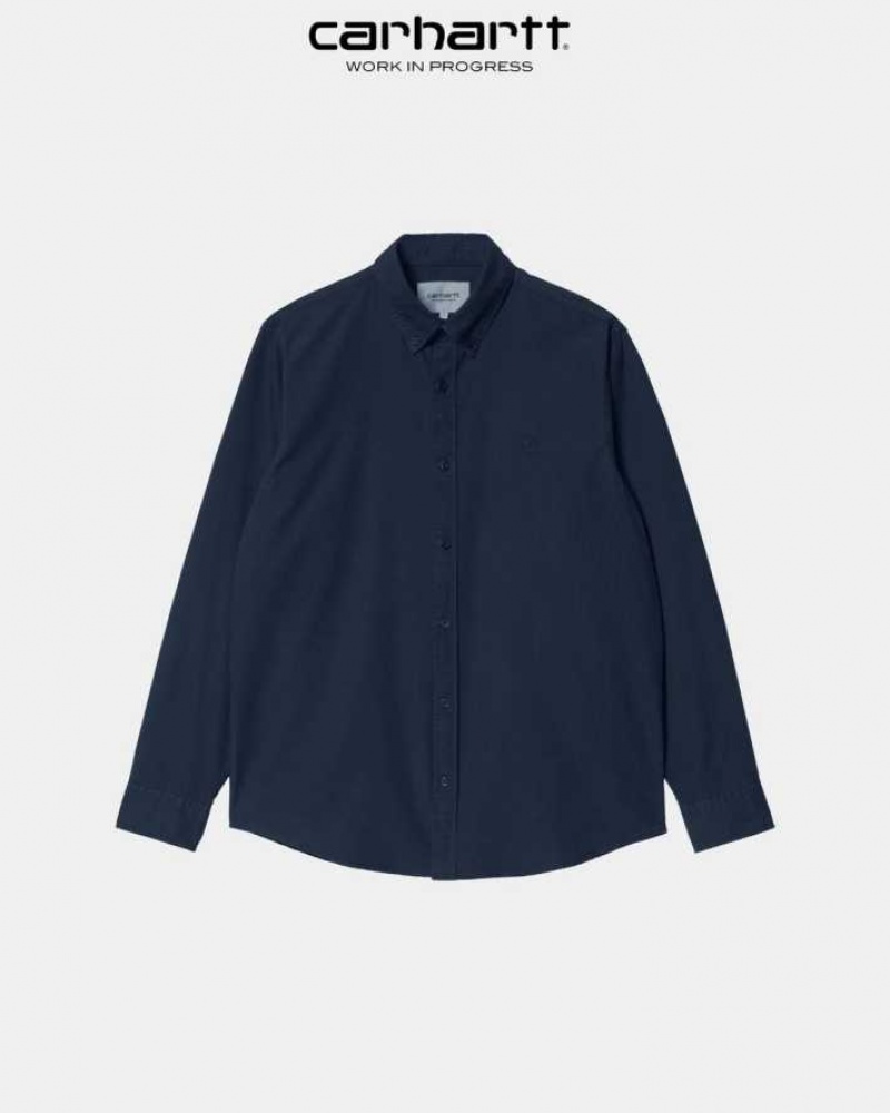 Bleu Marine Foncé Carhartt Wip Bolton Shirt Bleu Marine - Danmark ECQ-7606824