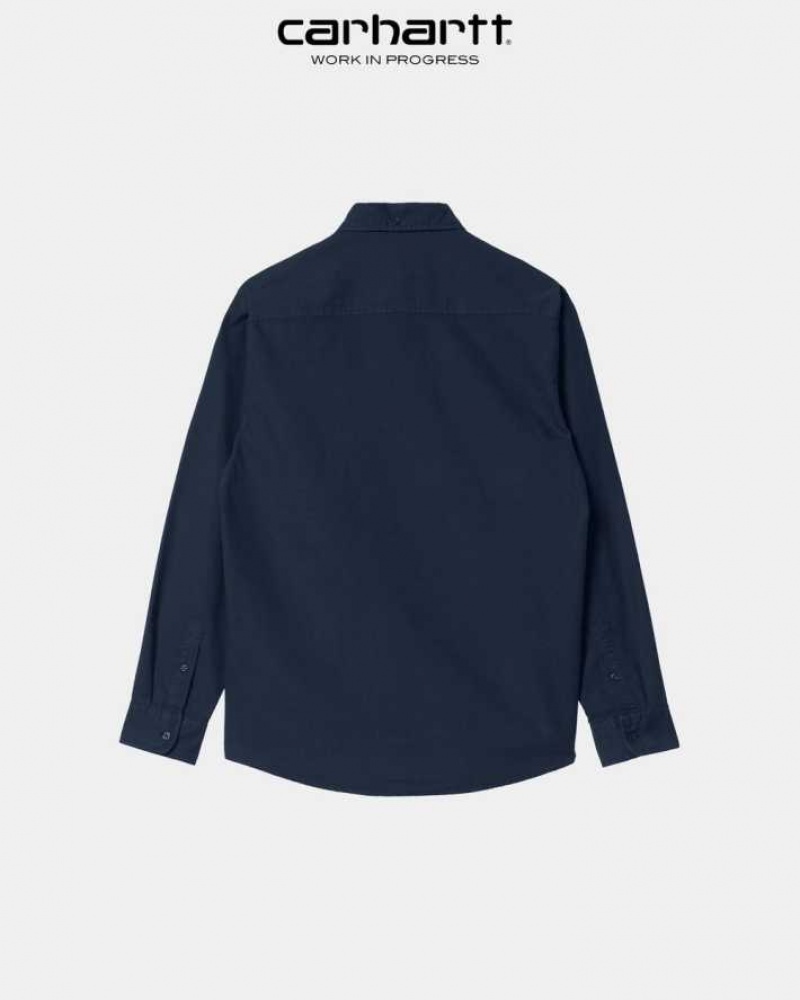 Bleu Marine Foncé Carhartt Wip Bolton Shirt Bleu Marine - Danmark ECQ-7606824