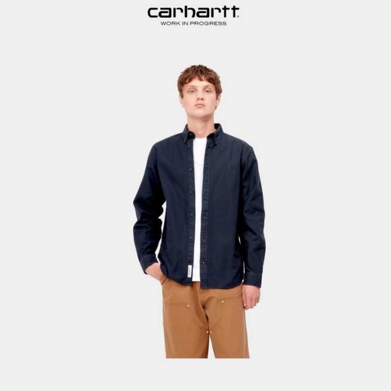 Bleu Marine Foncé Carhartt Wip Bolton Shirt Bleu Marine - Danmark ECQ-7606824