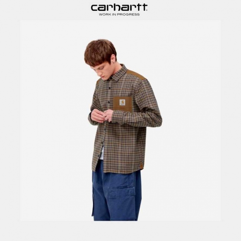 Marron Carhartt Wip Asher Check Shirt - Danmark ZJD-0520618