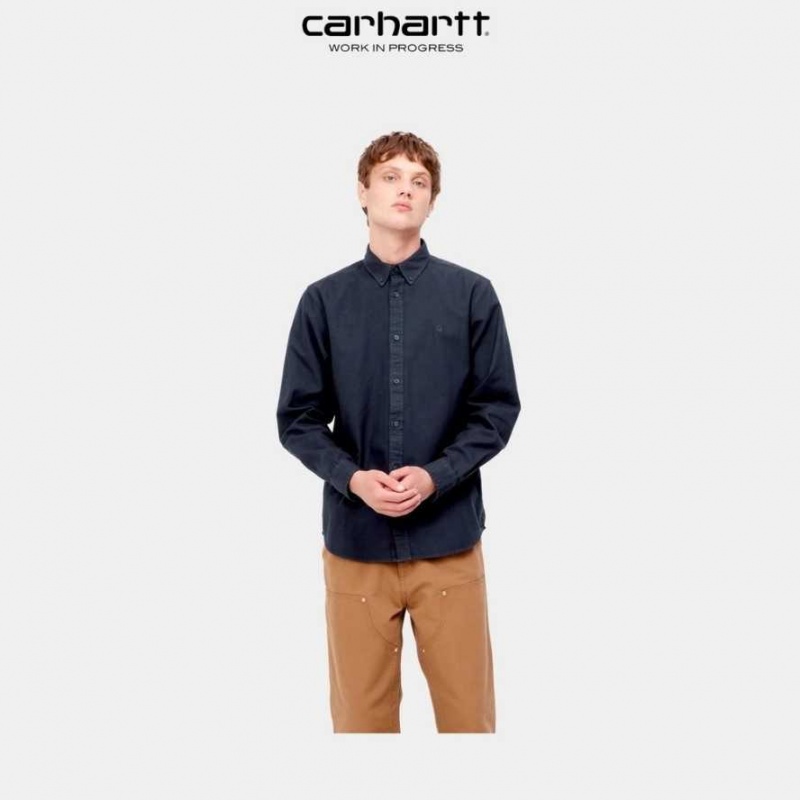 Bleu Marine Foncé Carhartt Wip Bolton Shirt Bleu Marine - Danmark ECQ-7606824