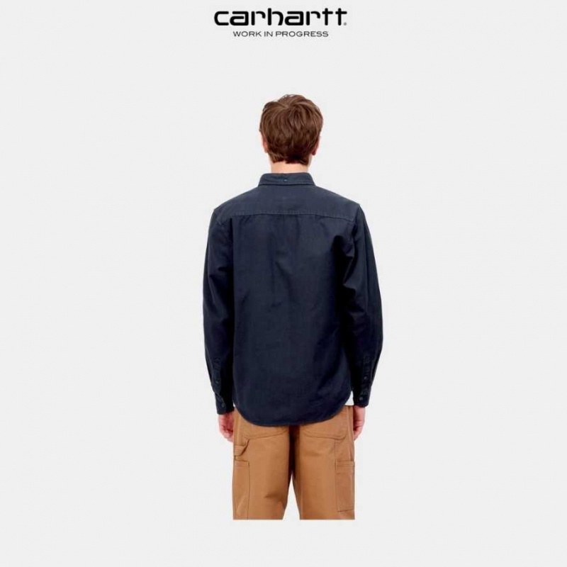 Bleu Marine Foncé Carhartt Wip Bolton Shirt Bleu Marine - Danmark ECQ-7606824