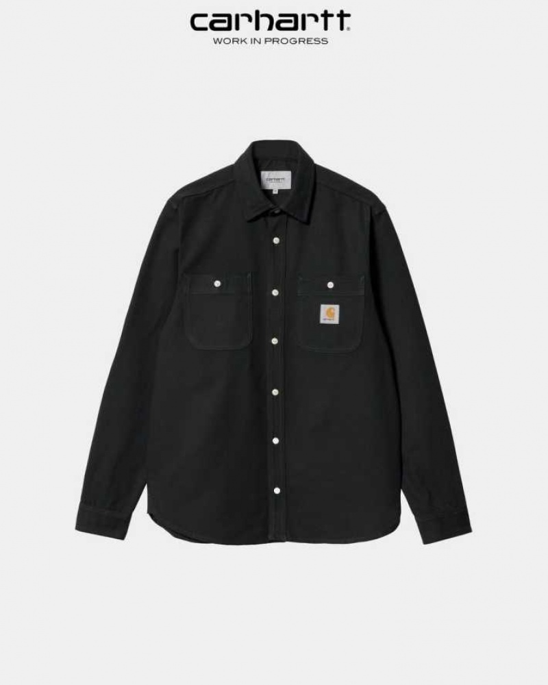 Noir Carhartt Wip Clink Shirt - Tela - Danmark CAW-8998483