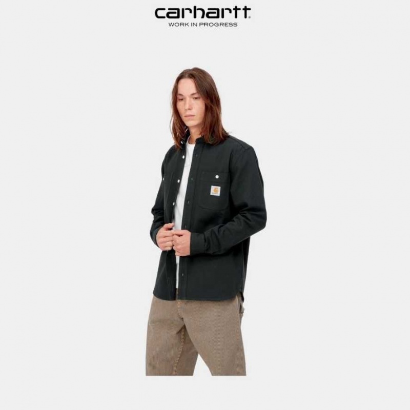 Noir Carhartt Wip Clink Shirt - Tela - Danmark CAW-8998483