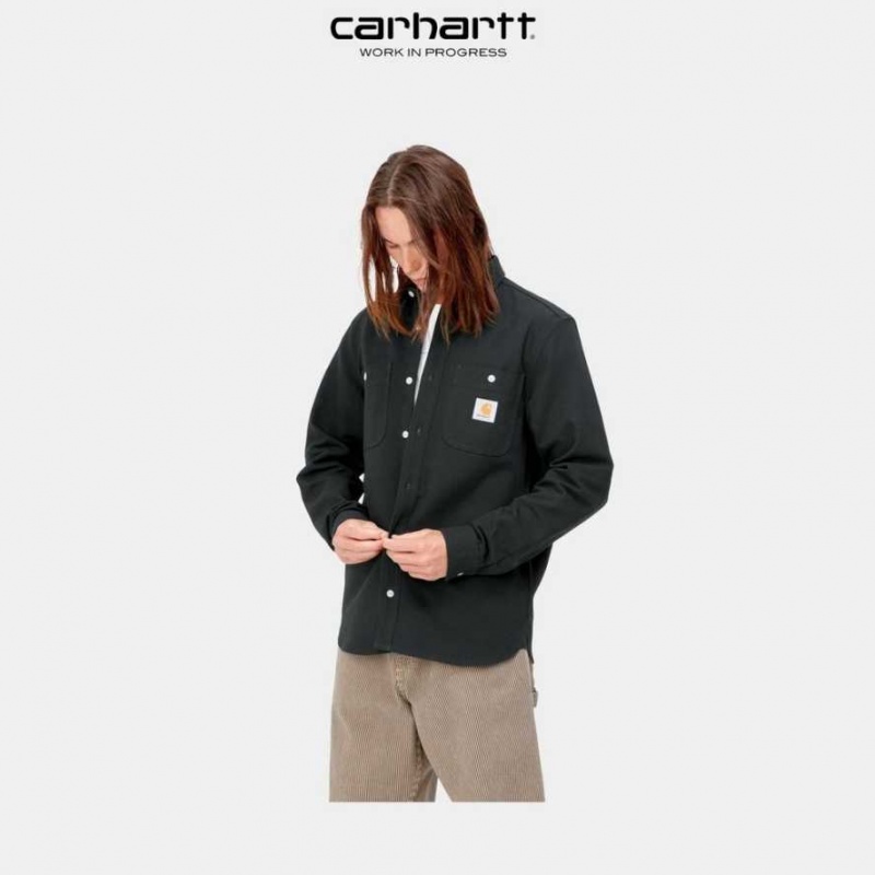 Noir Carhartt Wip Clink Shirt - Tela - Danmark CAW-8998483