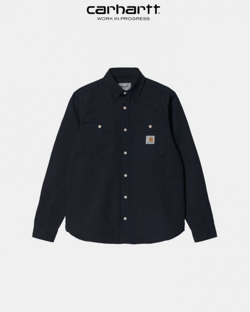 Bleu Marine Foncé Carhartt Wip Clink Shirt - Tela Bleu Marine - Danmark XOF-8894448