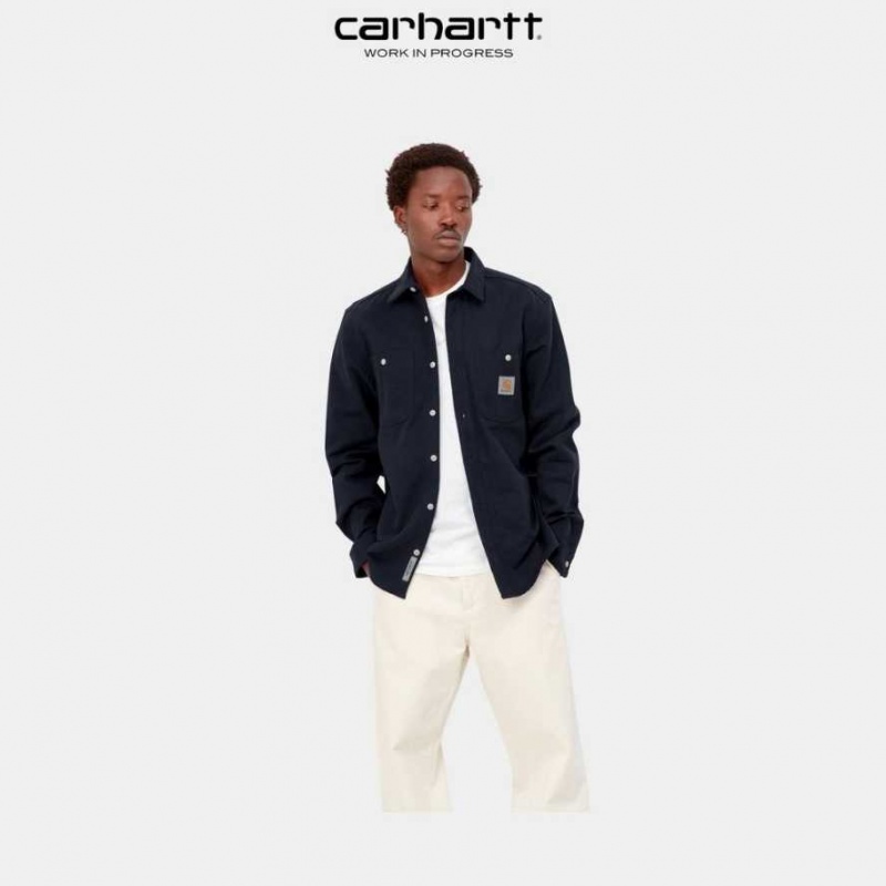 Bleu Marine Foncé Carhartt Wip Clink Shirt - Tela Bleu Marine - Danmark XOF-8894448