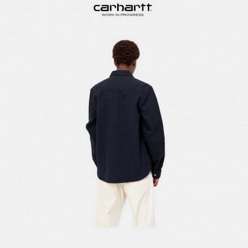 Bleu Marine Foncé Carhartt Wip Clink Shirt - Tela Bleu Marine - Danmark XOF-8894448