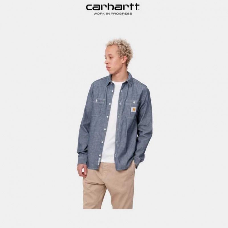 Bleu Carhartt Wip Clink Shirt - Danmark JWC-3906308