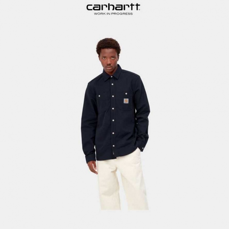 Bleu Marine Foncé Carhartt Wip Clink Shirt - Tela Bleu Marine - Danmark XOF-8894448