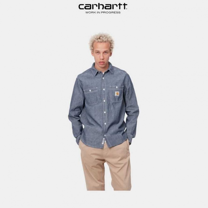 Bleu Carhartt Wip Clink Shirt - Danmark JWC-3906308