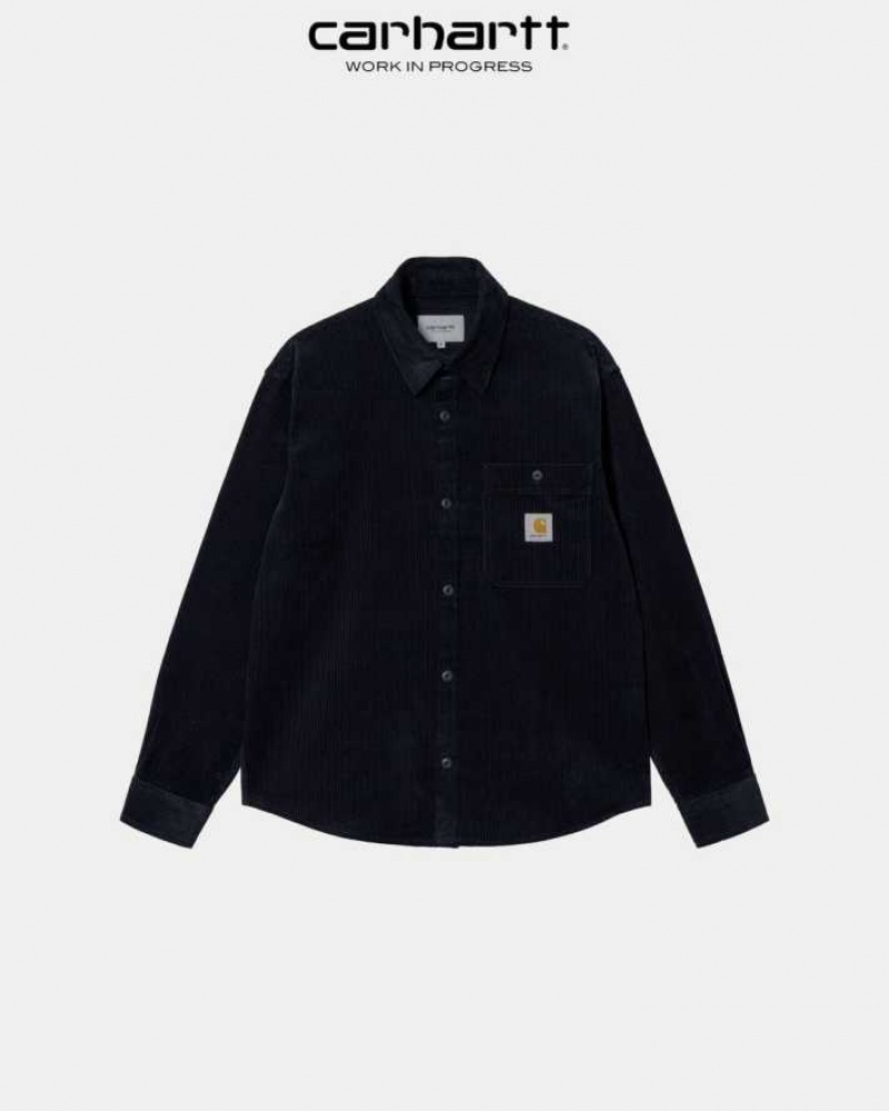 Bleu Marine Foncé Carhartt Wip Flint Shirt Bleu Marine - Danmark PLI-7056118