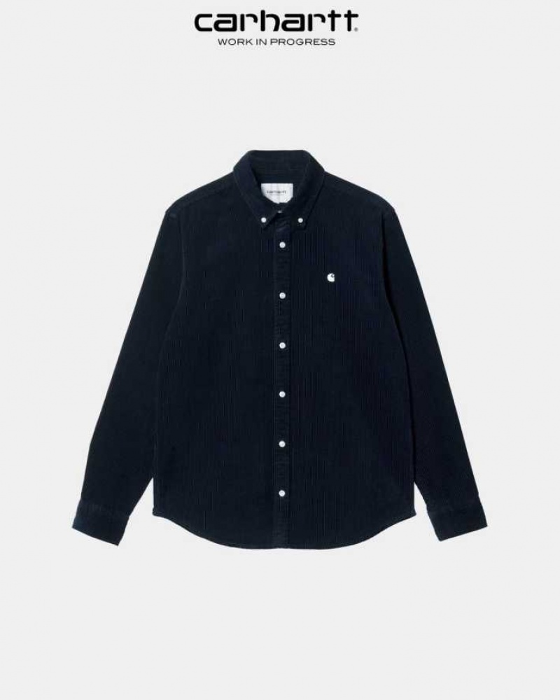 Bleu Marine Foncé Carhartt Wip Madison Cord Shirt Bleu Marine - Danmark BPA-2536791