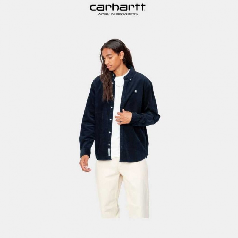 Bleu Marine Foncé Carhartt Wip Madison Cord Shirt Bleu Marine - Danmark BPA-2536791