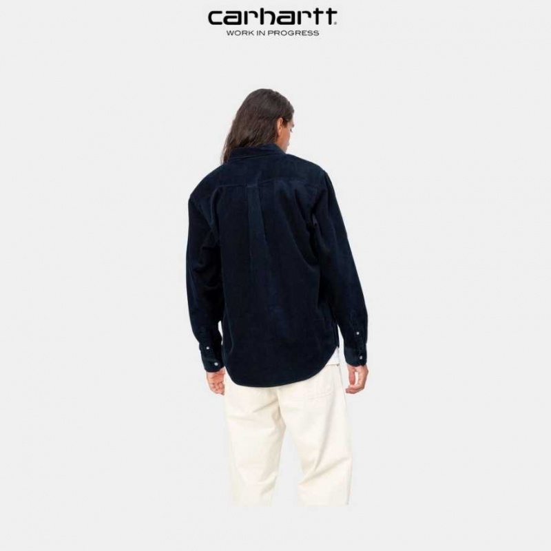 Bleu Marine Foncé Carhartt Wip Madison Cord Shirt Bleu Marine - Danmark BPA-2536791