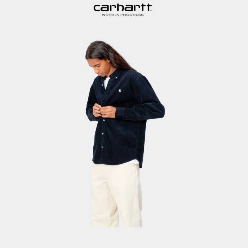 Bleu Marine Foncé Carhartt Wip Madison Cord Shirt Bleu Marine - Danmark BPA-2536791