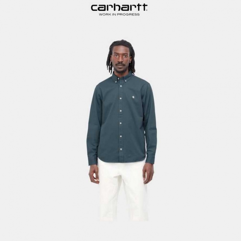 Bleu Carhartt Wip Madison Shirt - Danmark VFJ-8024278