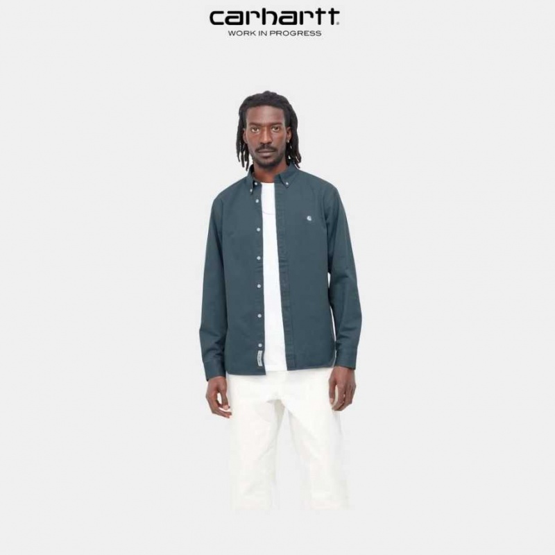 Bleu Carhartt Wip Madison Shirt - Danmark VFJ-8024278