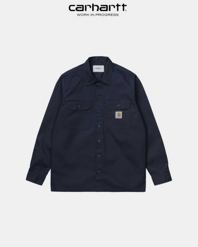 Bleu Marine Foncé Carhartt Wip Master Shirt Bleu Marine - Danmark BDW-4944203