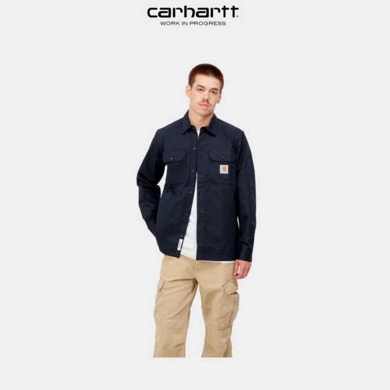 Bleu Marine Foncé Carhartt Wip Master Shirt Bleu Marine - Danmark BDW-4944203