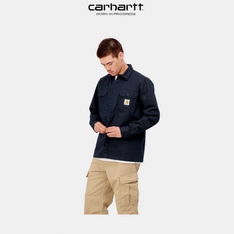 Bleu Marine Foncé Carhartt Wip Master Shirt Bleu Marine - Danmark BDW-4944203