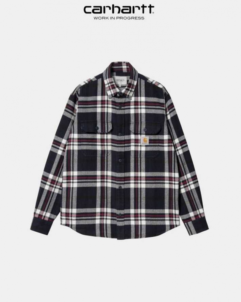 Bleu Marine Foncé Carhartt Wip Wallace Check Shirt Bleu Marine - Danmark ZVT-7070113