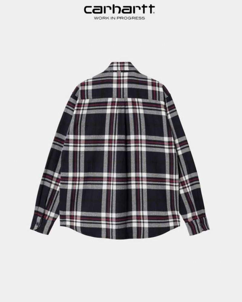 Bleu Marine Foncé Carhartt Wip Wallace Check Shirt Bleu Marine - Danmark ZVT-7070113