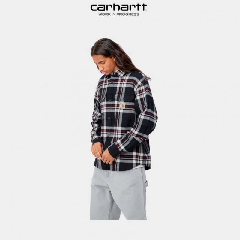 Bleu Marine Foncé Carhartt Wip Wallace Check Shirt Bleu Marine - Danmark ZVT-7070113