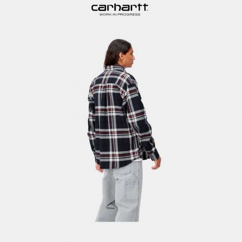 Bleu Marine Foncé Carhartt Wip Wallace Check Shirt Bleu Marine - Danmark ZVT-7070113