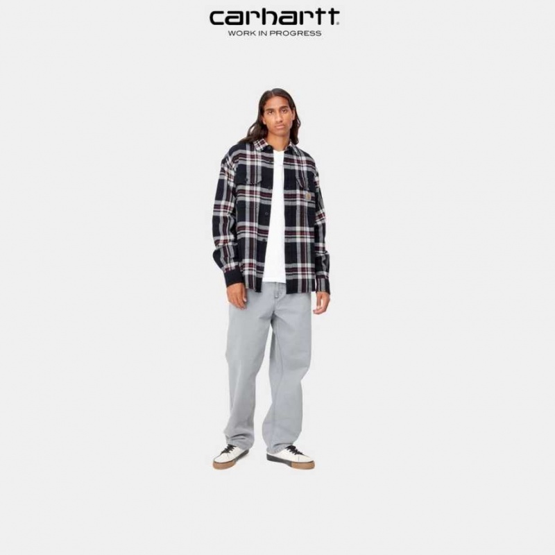 Bleu Marine Foncé Carhartt Wip Wallace Check Shirt Bleu Marine - Danmark ZVT-7070113