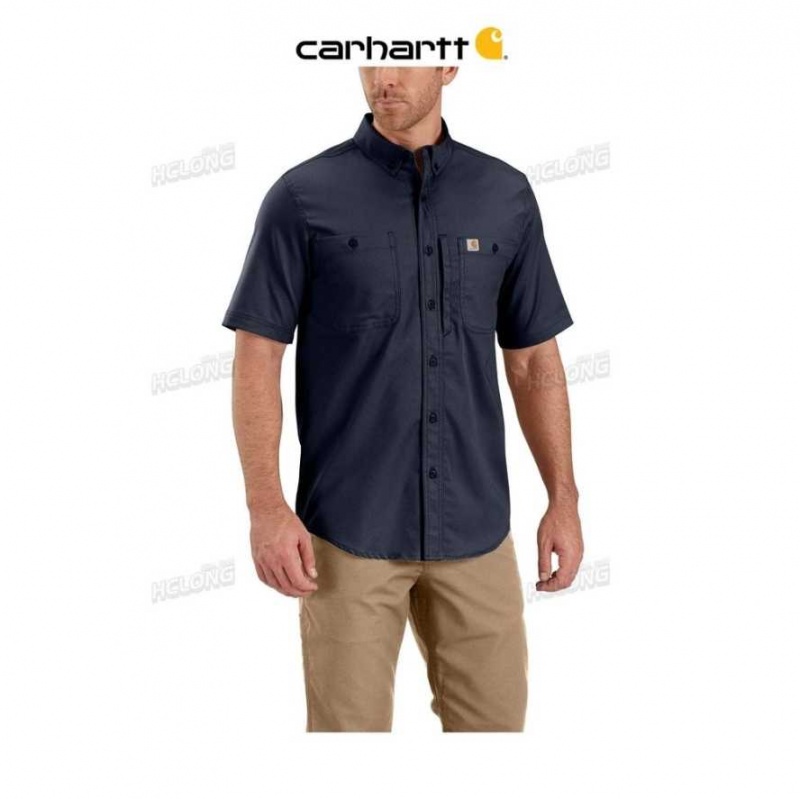 Bleu Marine Carhartt Rugged Professional Series Corta-Sleeve Shirt Bleu - Danmark AIX-7472593