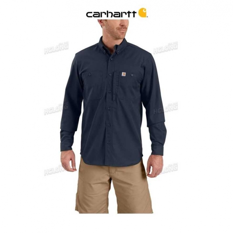 Bleu Marine Carhartt Rugged Professional Series Long-Sleeve Shirt Bleu - Danmark DEZ-2002369