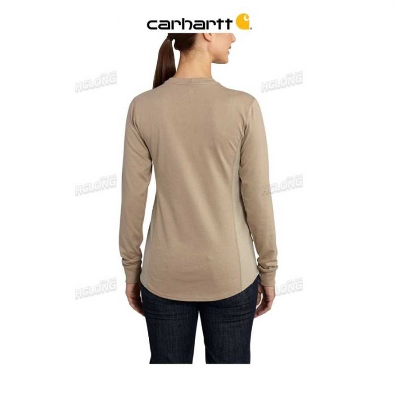 Kaki Carhartt Flame-Resistant Force Coton Long-Sleeve Crewneck T-Shirt - Danmark LRK-4752484