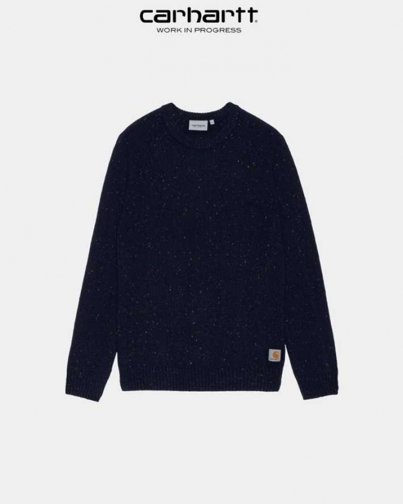 Bleu Marine Foncé Carhartt Wip Anglistic Pull Bleu Marine - Danmark YMI-8316096