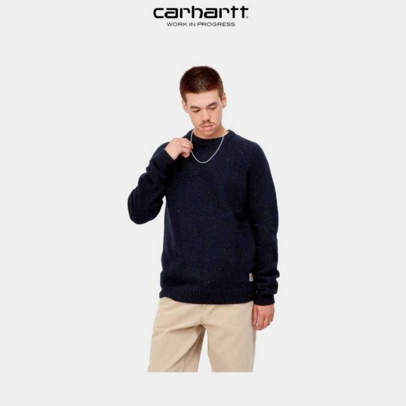 Bleu Marine Foncé Carhartt Wip Anglistic Pull Bleu Marine - Danmark YMI-8316096