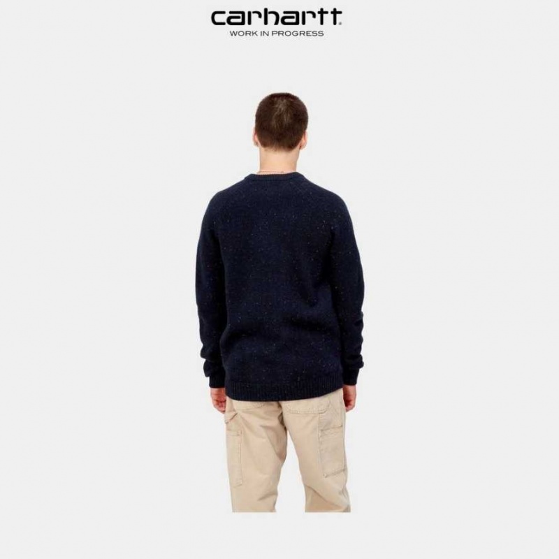 Bleu Marine Foncé Carhartt Wip Anglistic Pull Bleu Marine - Danmark YMI-8316096