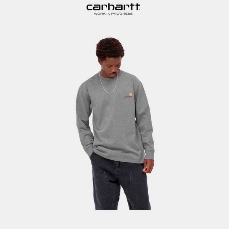 Grise Foncé Carhartt Wip American Script Long Sleeve T-Shirt Grise - Danmark EVH-0135656