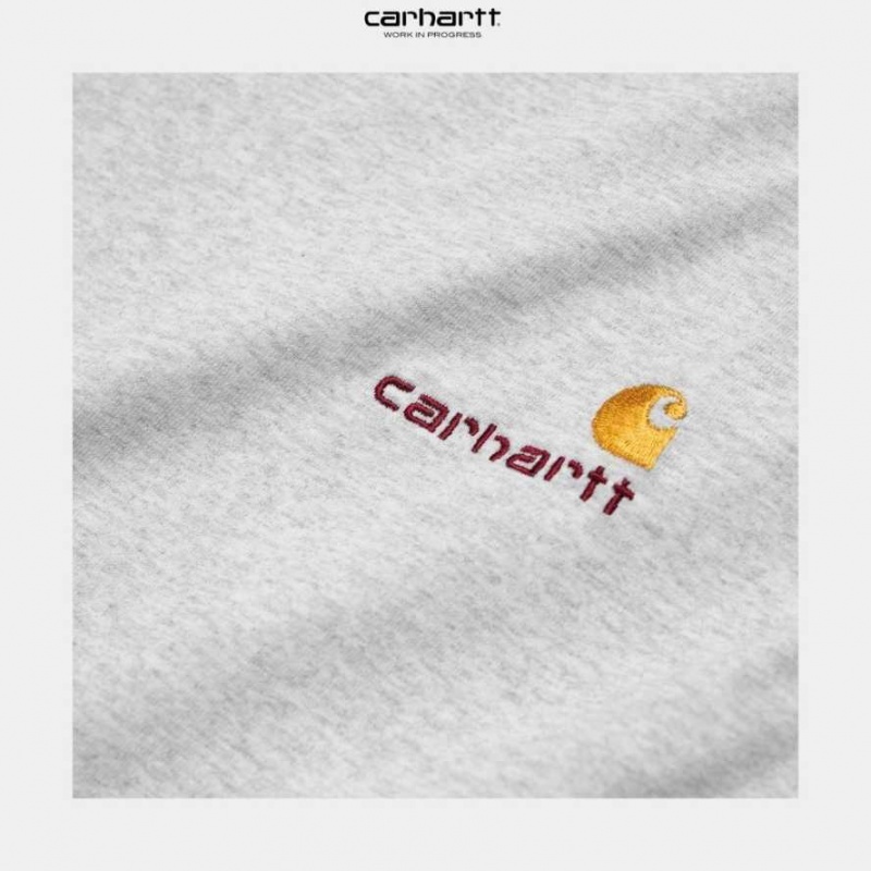 Ash Heather Carhartt Wip American Script Long Sleeve T-Shirt Ash - Danmark EKK-9606392