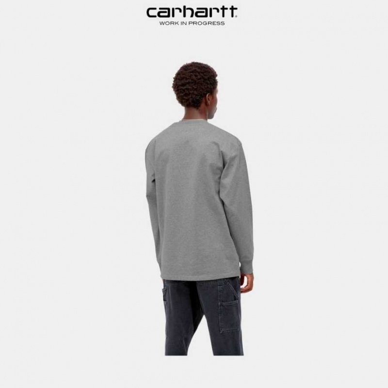 Grise Foncé Carhartt Wip American Script Long Sleeve T-Shirt Grise - Danmark EVH-0135656