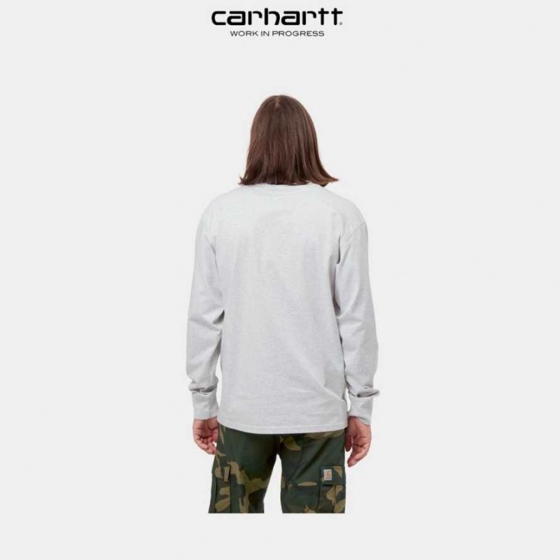 Ash Heather Carhartt Wip American Script Long Sleeve T-Shirt Ash - Danmark EKK-9606392