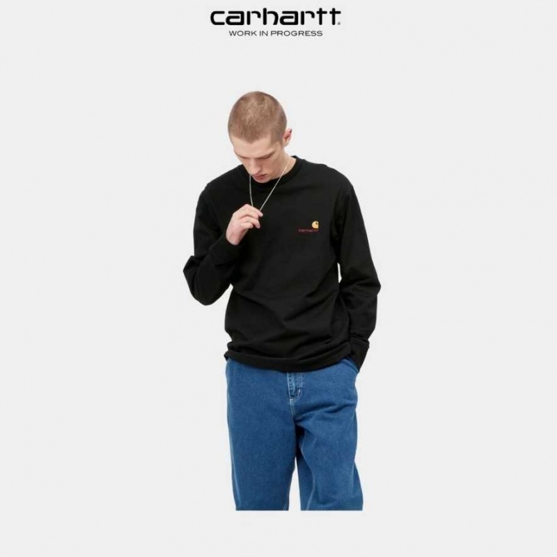 Noir Carhartt Wip American Script Long Sleeve T-Shirt - Danmark DWG-5847539