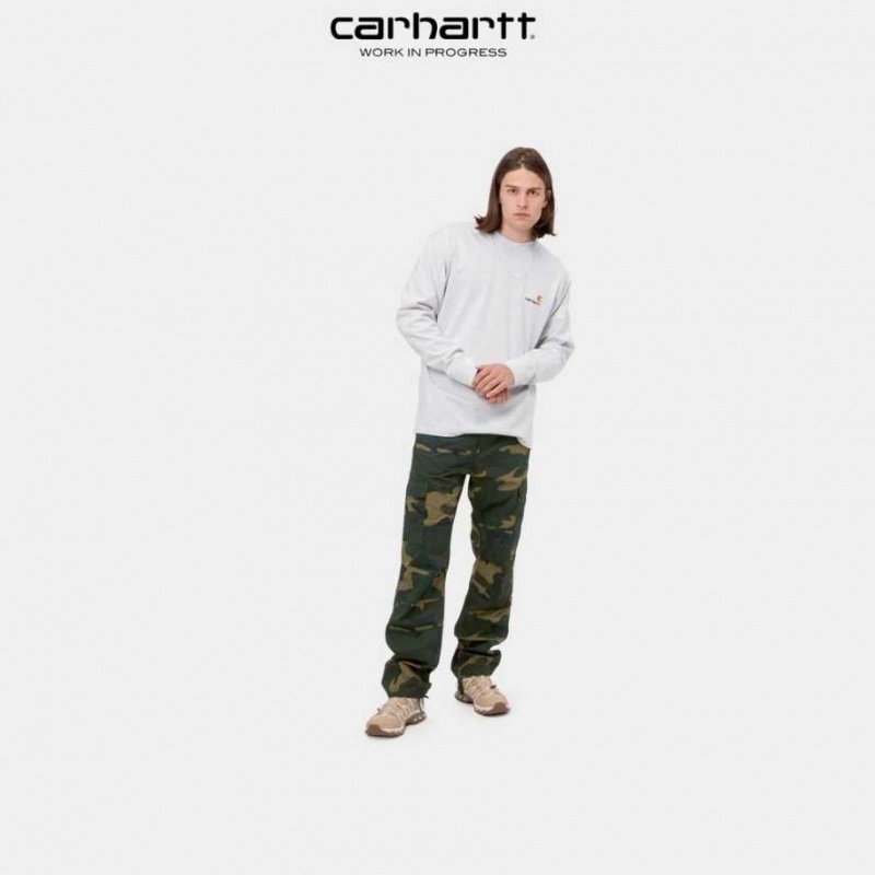 Ash Heather Carhartt Wip American Script Long Sleeve T-Shirt Ash - Danmark EKK-9606392